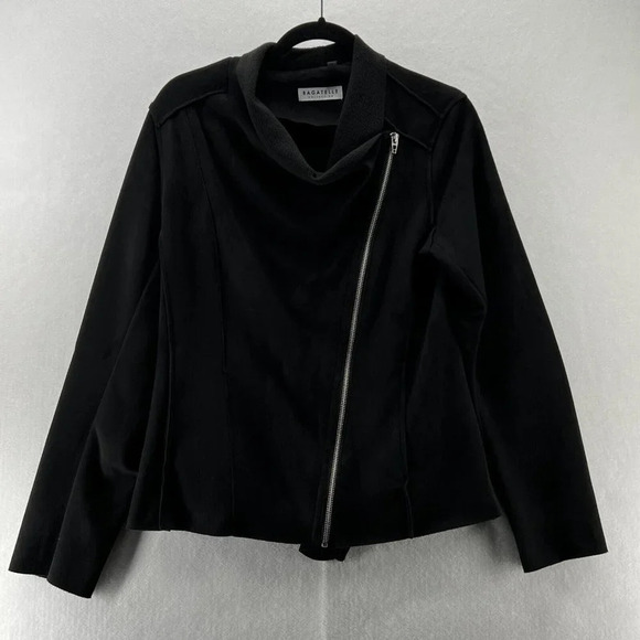 BAGATELLE Blazer Jacket Women's Size M Asymmetric Zip Front Fleece-Lined Black - Picture 1 of 11